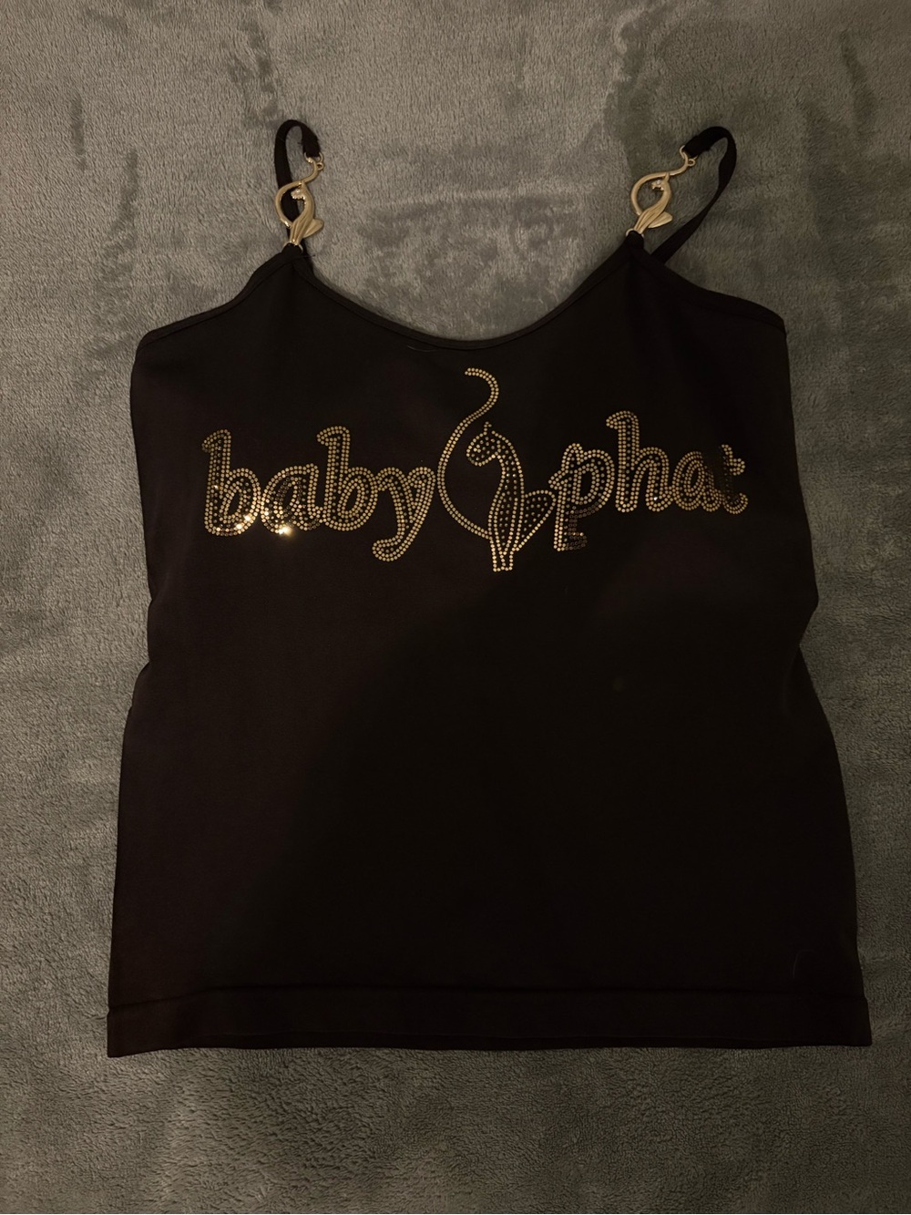 Baby Phat Black Camisole with Gold Rhinestone Logo